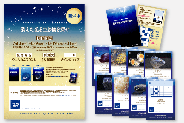 販促物制作事例：新江ノ島水族館様　ヒカリノエノスイ えのすい謎解きイベント