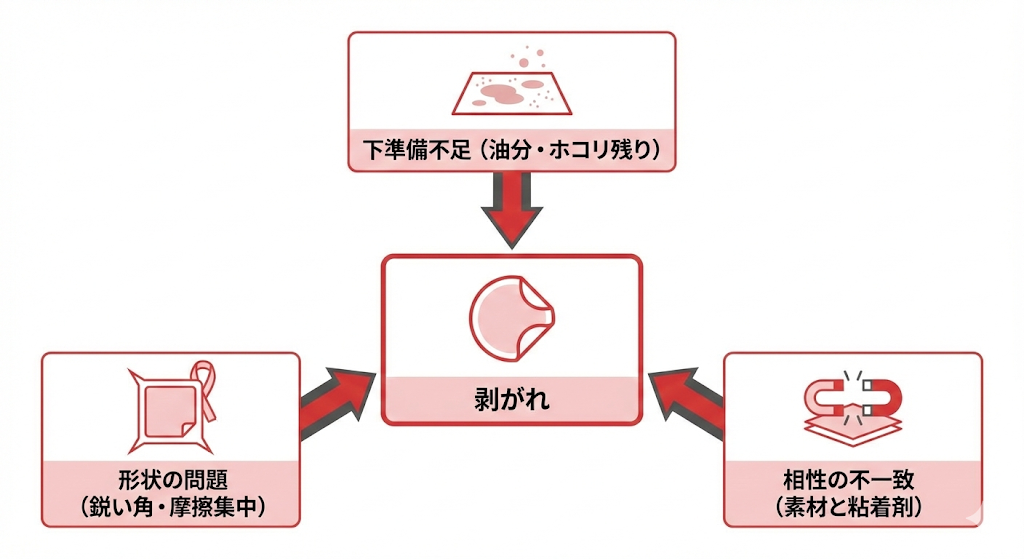 ◆名前シールが剥がれる理由の概要図